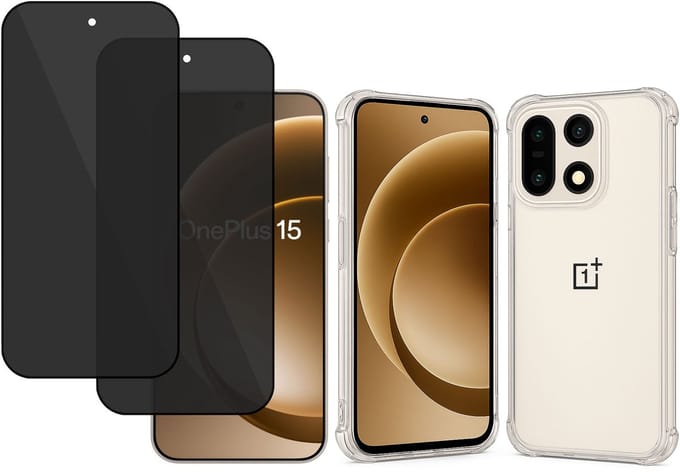 TechNow Hoesje + 2x Privé Screenprotector geschikt voor OnePlus 15 Hoesje Screenprotector - Privacy Tempered Glass - Case Transparant