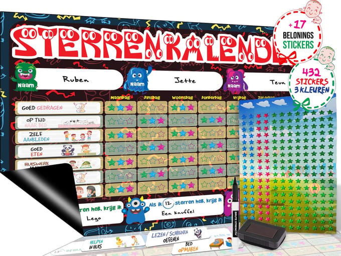 Brute Strength - Magnetisch Beloningssysteem (65) - A3 - Beloningskalender - Planborden - Weekplanner kind - Zindelijkheidstraining - Dagplanner
