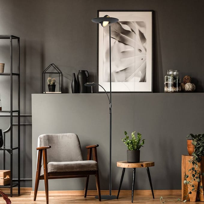 Vloerlamp Zenith 7860ZW Zwart, Draaibaar en Kantelbaar, 185 cm Hoog, Lichtkleur Instelbaar, Steinhauer Exclusive