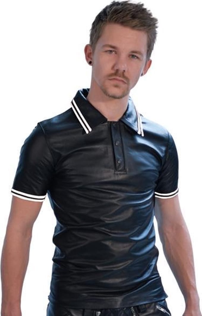 Mister B Leather Poloshirt White Stripe medium - xl