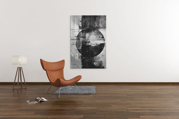 Canvas Schilderij Abstract - Zwart - Grijs - Wanddecoratie - 90x60x2 cm