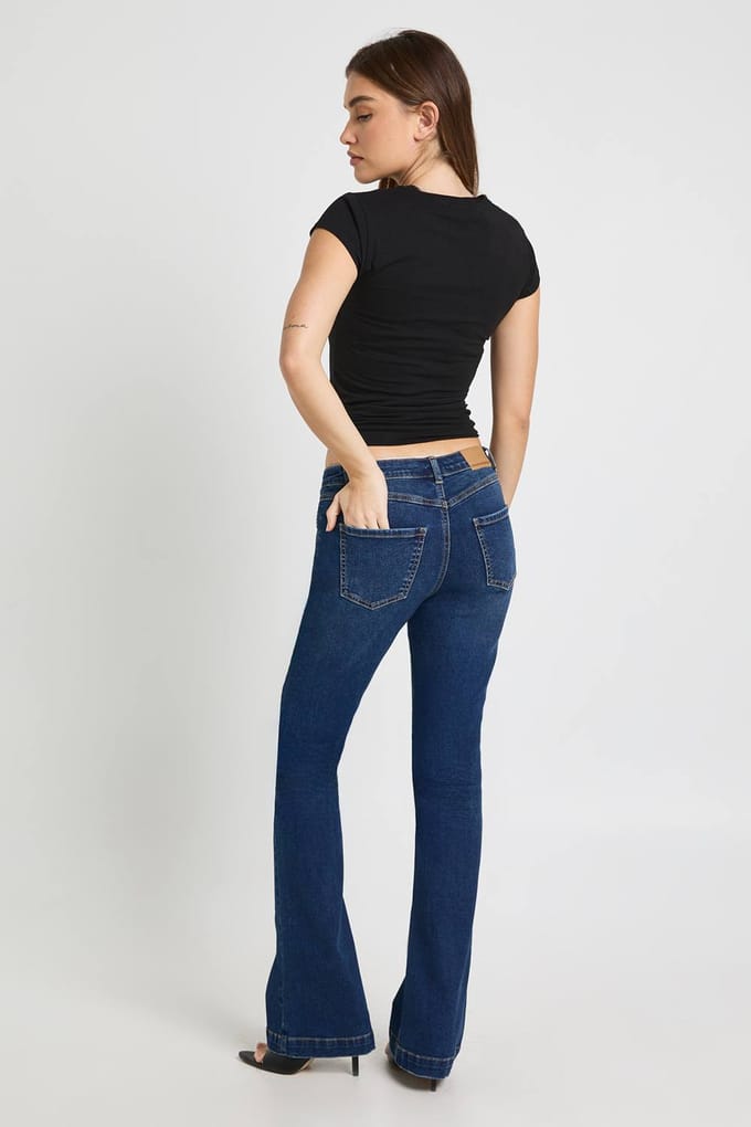 boohoo Dames Lage Taille Wijduitlopende Jeans | Indigo | Maat: 44