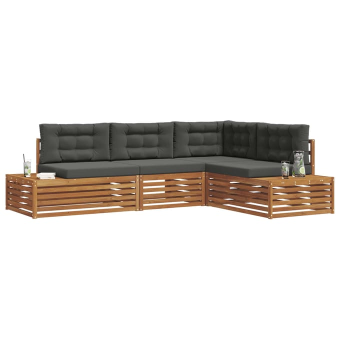 vidaXL - 5 - st - Buiten - bank - set - Massief - Acacia - Hout - en - Polyester