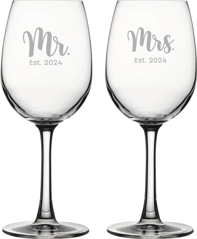 Gegraveerde set witte wijnglazen 36cl Mr. Est. 2024 - Mrs. Est. 2024