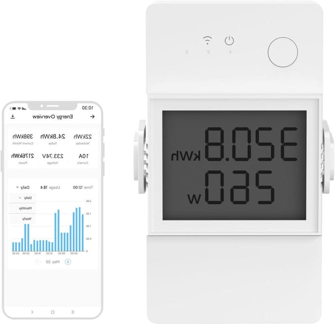 WiFi Schakelaar - Stroommeter Wattmeter - Energie Verbruik Meten - Real-time LCD Display - 16A 4000W - Wit
