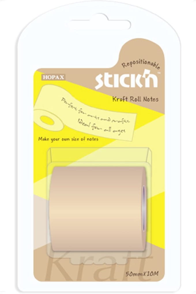 Stick'n Roll Note Dispenser - Plakstrip - 50 mm x 10 m - Kraft - Bruin - Sticky Notes