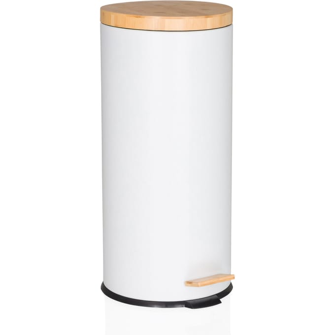 Afvalbak / prullenbak CLEAN BAMBOO 30 l staal/bamboe wit mat hjh OFFICE
