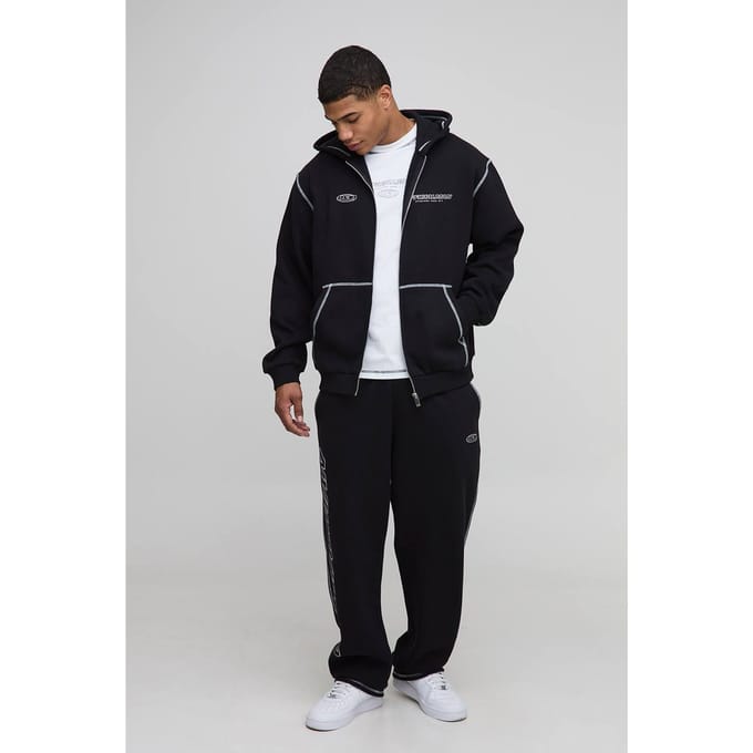 Oversized Slogan Zip Hoodie En Baggy Joggingbroek Trainingspak | Black | Size Medium