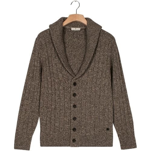 Thomas Maine Vest Cardigan Buttons Shawl Collar Twisted Structure Knit Grijsgroen / male