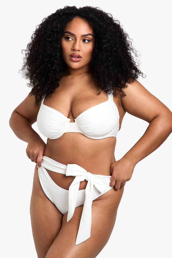 boohoo Dames Plus Swimwear Essentials Tie High Waist Brief | Wit | Maat: 54