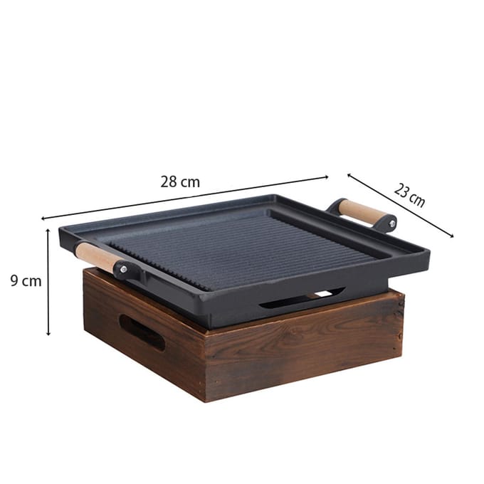 Draagbare Alcohol Grill Tafel BBQ Plaat, Multifunctionele Verwarmingsschaal voor Vis, Kebab, Vlees, Restaurants M zwart
