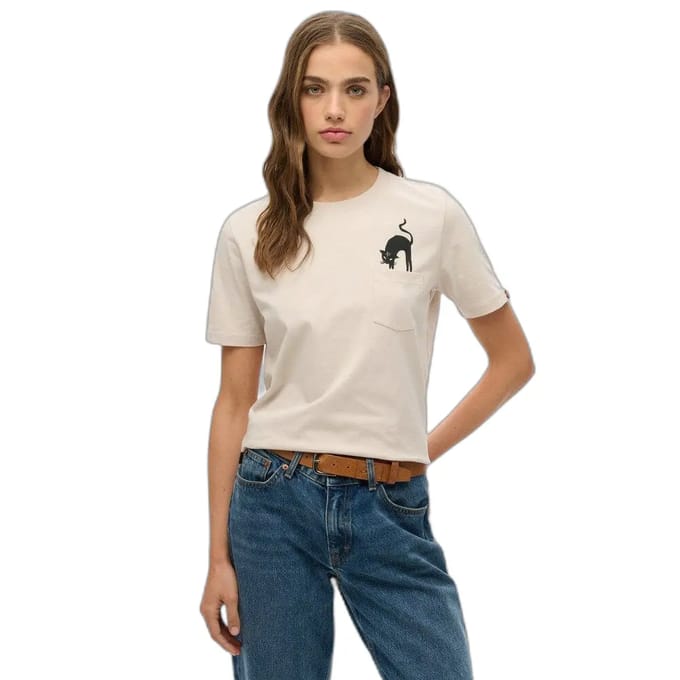 Superdry Psychic Readings T-shirt met Relaxte Pasvorm Beige Grootte: 36