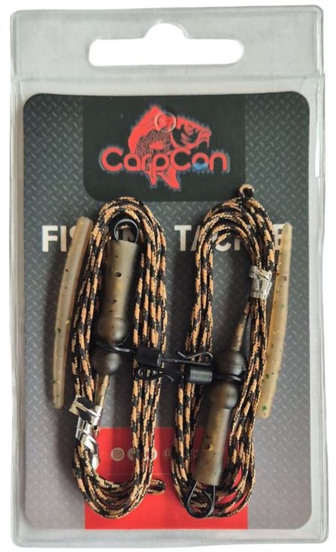 CC Heli/Chod System Leaders 'Camo Brown' - 45lb - 100cm - 2 stuks - incl. Anti Tangle Sleeves - Chod/Helicopter Leadcore Leaders