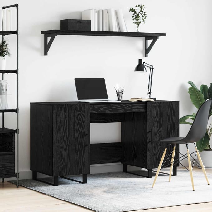 vidaXL - Bureau - Zwart - eiken - Bewerkt - hout - 140 - x - 50 - x - 75 - cm
