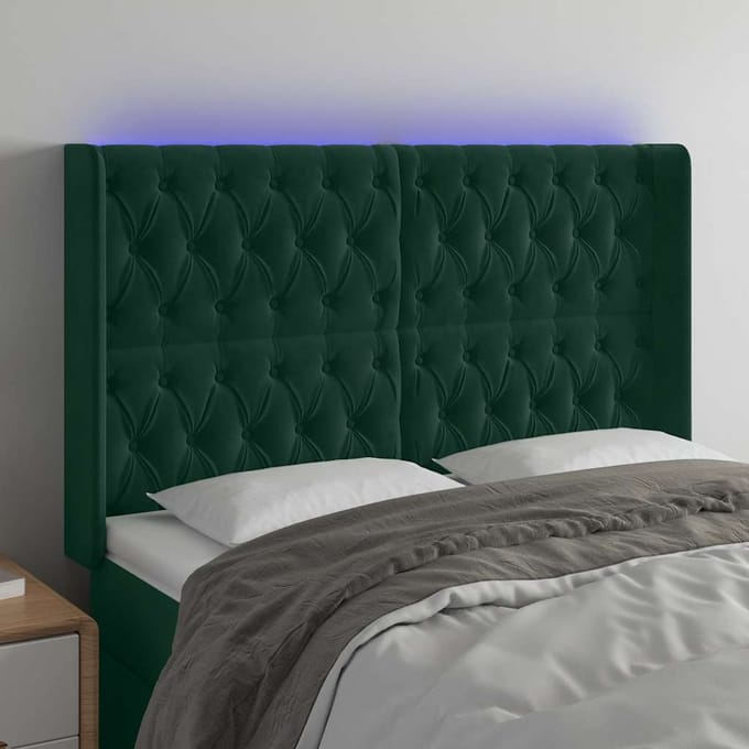 vidaXL - Hoofdbord - LED - 147x16x118/128 - cm - fluweel - donkergroen