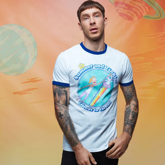 Rick and Morty Summer & Tinkles ringer t-shirt - Wit/Blauw - M