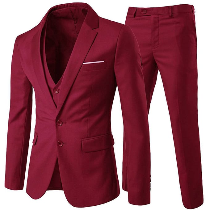 3-delig pak met gekerfde revers rood