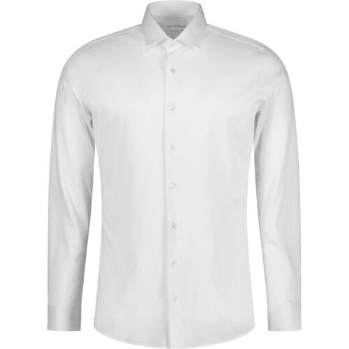 Roy Robson Overhemd Slim Uni Color Cotton Tone on Tone Buttons Wit / male