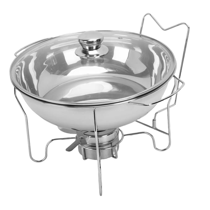Chauffe-plats ronds pour buffet Set Chauffe-plats de buffet en acier inoxydable avec couvercle en verre Récipient à combustible Type 2