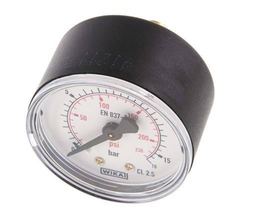 0..16 Bar Manometer Achteraansluiting Kunststof/Messing 50 mm Klasse 2.5