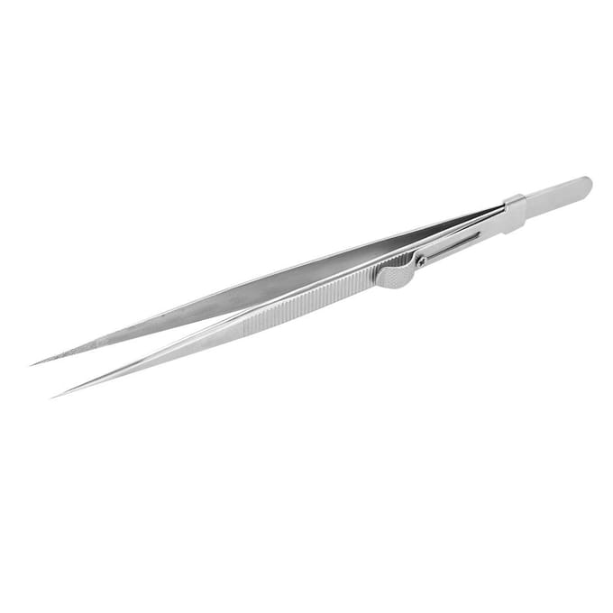 Adjustable NOn magnetic Jewelry Diamond Tweezer Stainless Steel Lock Capture Nipper white