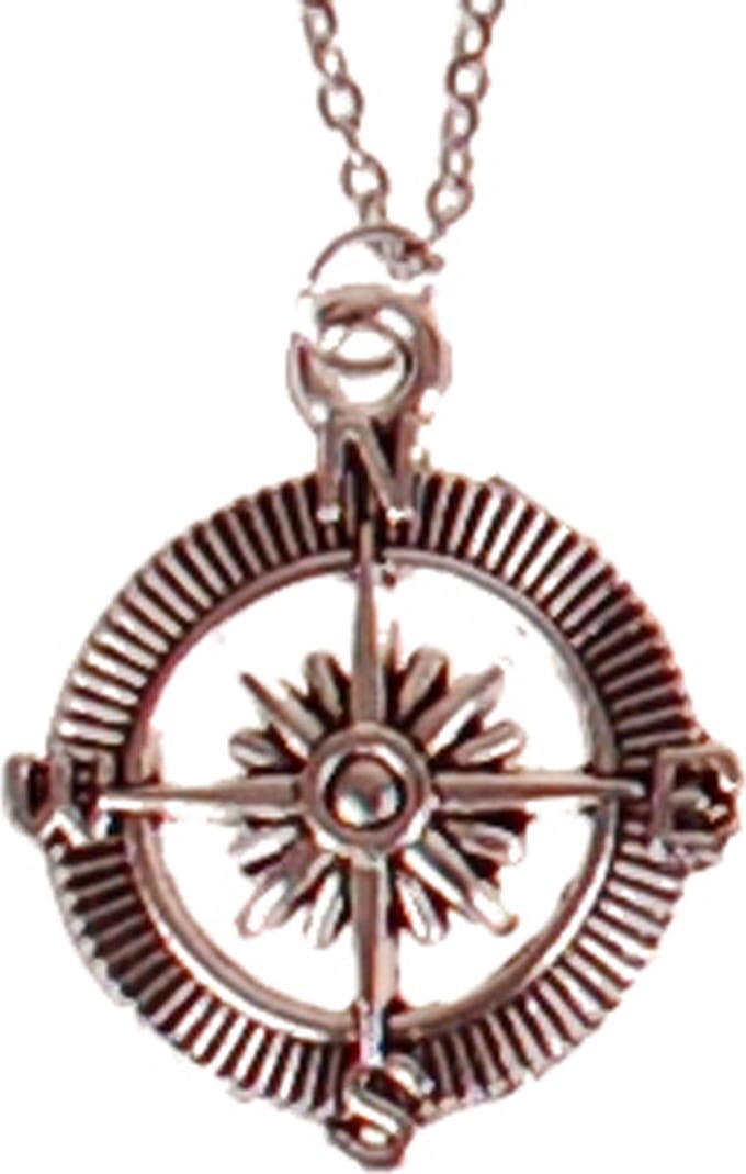 Ketting RVS 55cm - Hangertje Windroos/Kompas Zilverkleurig 2,5cm