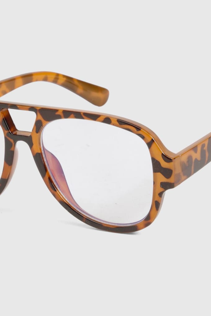 boohoo Dames Extra grote retro aviator blauwlichtbrillen | Brown