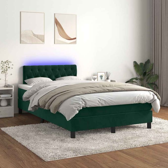 vidaXL - Boxspring - met - matras - en - LED - fluweel - donkergroen - 120x200 - cm