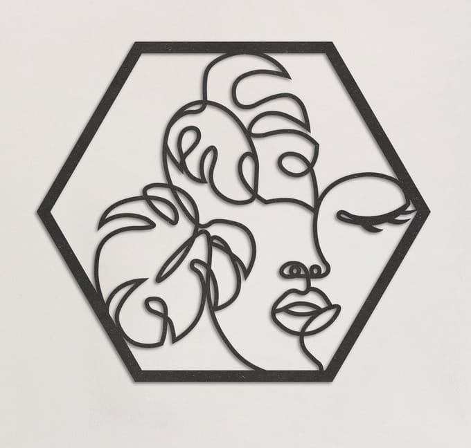 Wanddecoratie | Monstera face in hexagon - M (35x40cm)