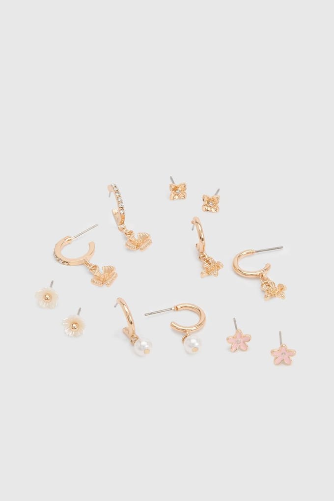 boohoo Dames Bloemdetail Oorbellen 6-pack | Goud