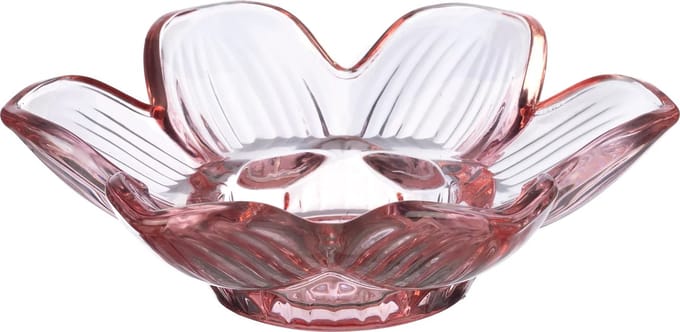 Glazen Waxinehouder – Bloemvorm – Roze Transparant - Ø12 H3 cm