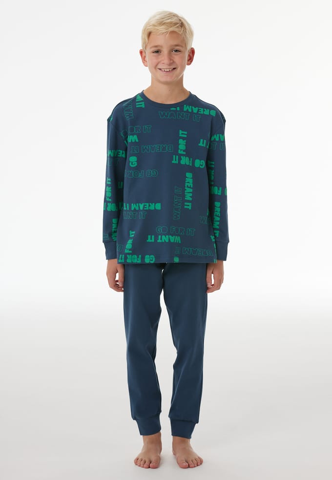 Lange pyjama van interlock met manchetten, diepblauw - Nightwear 128
