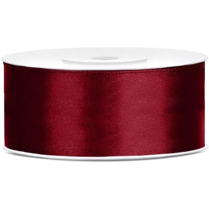 PartyDeco - Satijn lint Bordeaux Rood 25 mm /rol 25 m