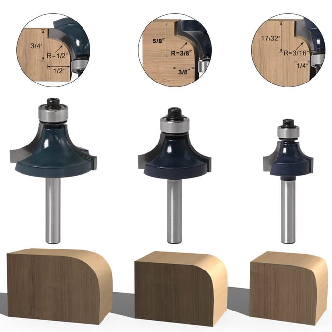 3 stuks Radiusfrees 1/4 inch schacht met lager Houtbewerking Frees