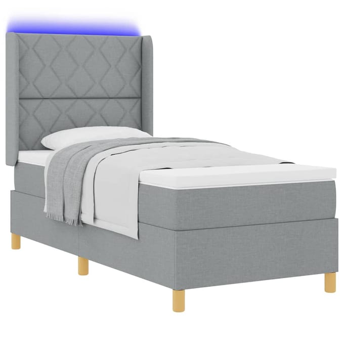 vidaXL - Boxspring - bed - met - hoofdeinde - Lichtgrijs - 100 - x - 200 - cm - Stof