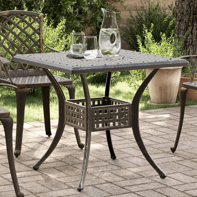 vidaXL - Tuintafel - 80x80x75 - cm - gietaluminium - bronskleurig