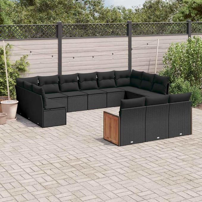 vidaXL - 13-delige - Loungeset - met - kussens - poly - rattan - zwart