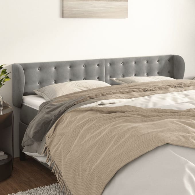 vidaXL - Hoofdbord - met - randen - 203x23x78/88 - cm - fluweel - lichtgrijs