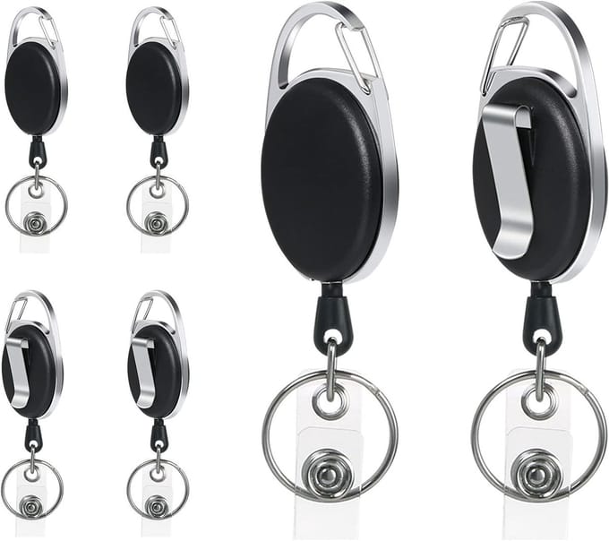 Badge Reel Set van 6 Stuks, Retractable ID Kaarthouder met Clips en Sleutelring voor Professioneel Gebruik