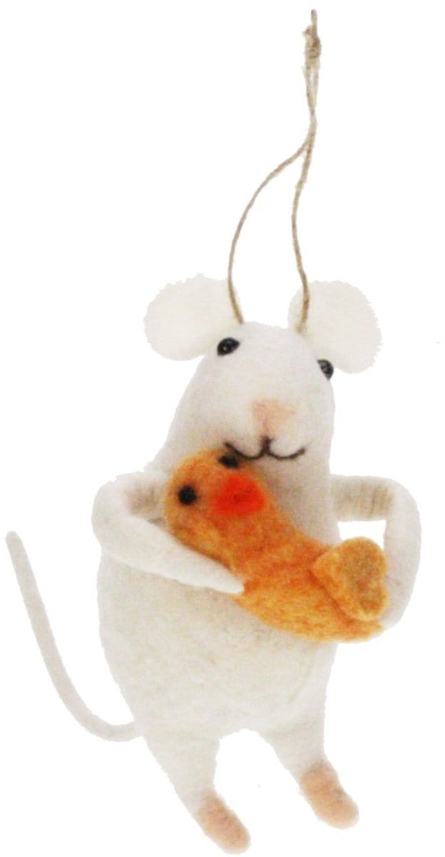 Muis met eendje vilt 12x7x12cm