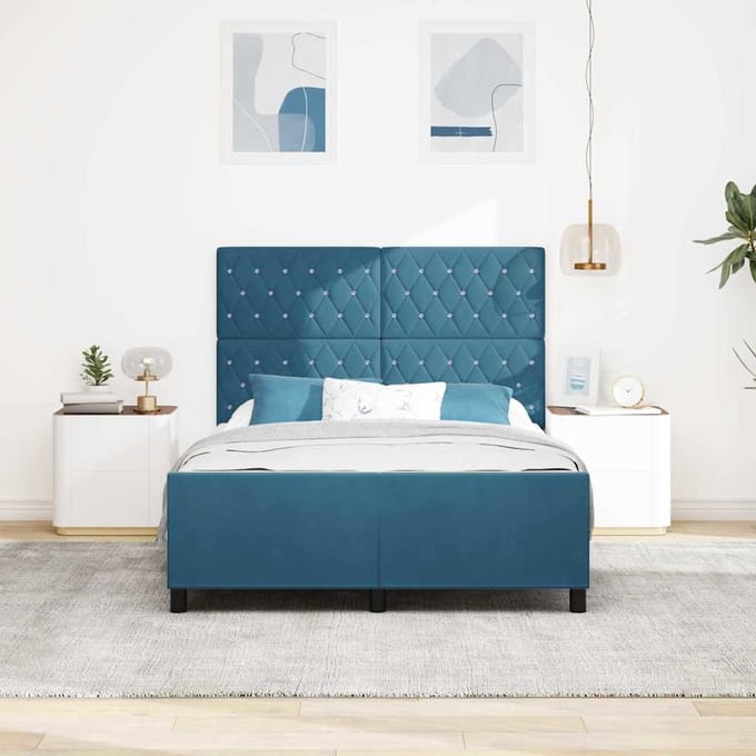 vidaXL - Boxspring - bed - met - hoofdeinde - Donkerblauw - 140 - x - 190 - cm - Fluweel