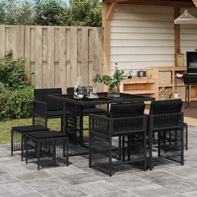vidaXL - 9-delige - Tuinset - poly - rattan - zwart