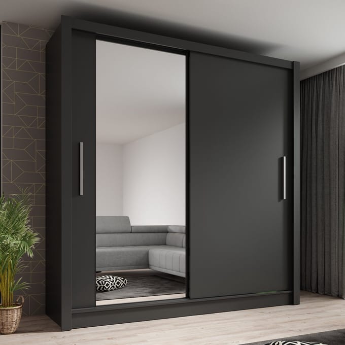 Meubella - Kledingkast Bazarre - Grijs - 205 cm - Met spiegel
