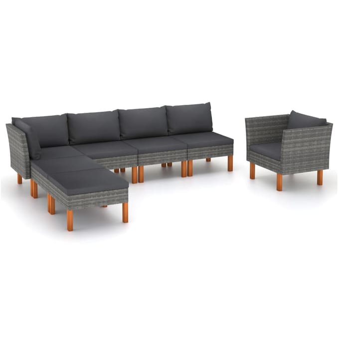 vidaXL - 7-delige - Loungeset - poly - rattan - en - eucalyptushout - grijs