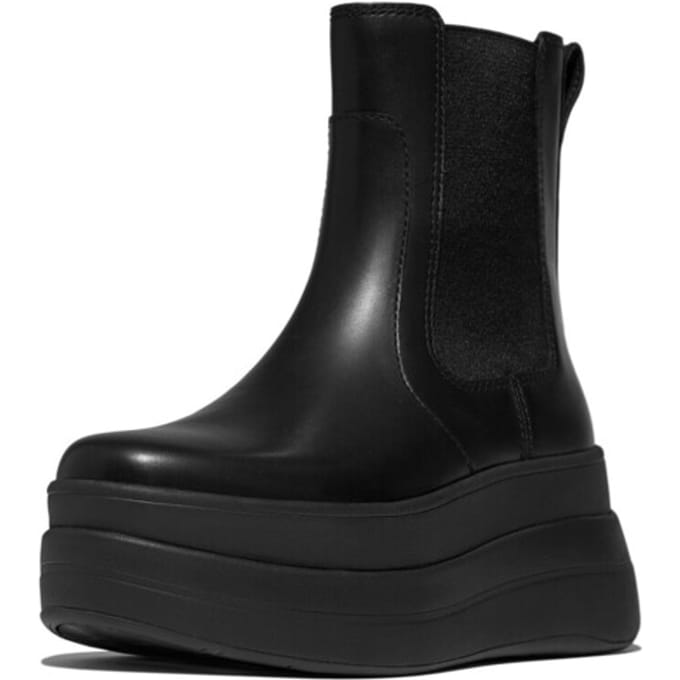 FitFlop F-Mode Stack Leather Chelsea Boots ZWART - Maat 41