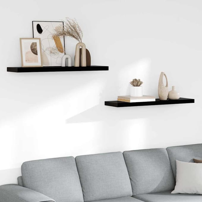 vidaXL - Wandschappen - zwevend - 2 - st - 90x23,5x3,8 - cm - MDF - hoogglans - zwart