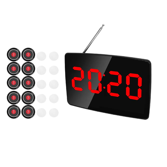 Draadloos Oproepsysteem Zorgverlener Pager met 10 Verpleegkundige Alarm Oproepknoppen 1 Display Ontvanger voor EU Plug black