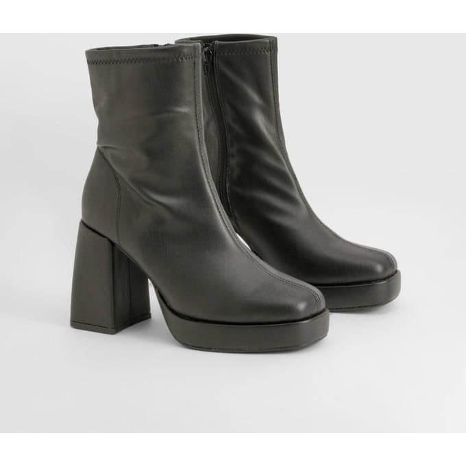 boohoo Dames Block Heel Platform Sock Boots | Black | Maat: 3