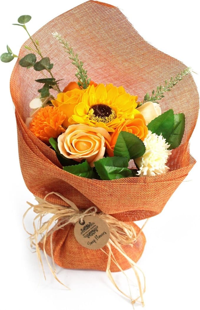 Zeep Bloemen Boeket - oranje - 35x17x10cm