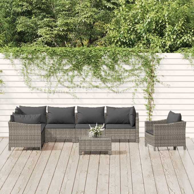 vidaXL - 8-delige - Loungeset - met - kussens - poly - rattan - grijs